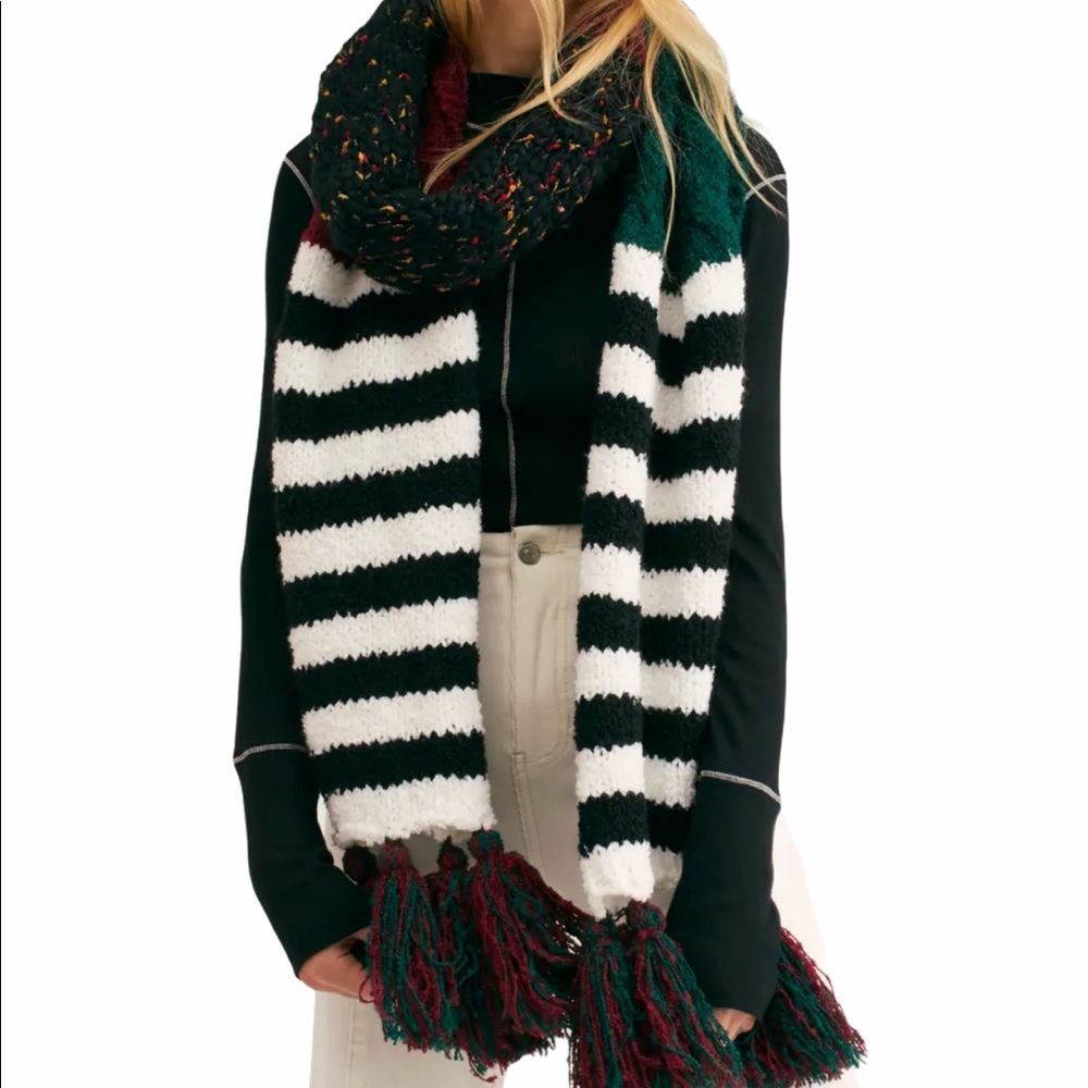 Free People Nova Stripe Tassel Scarf Oversized Chunky